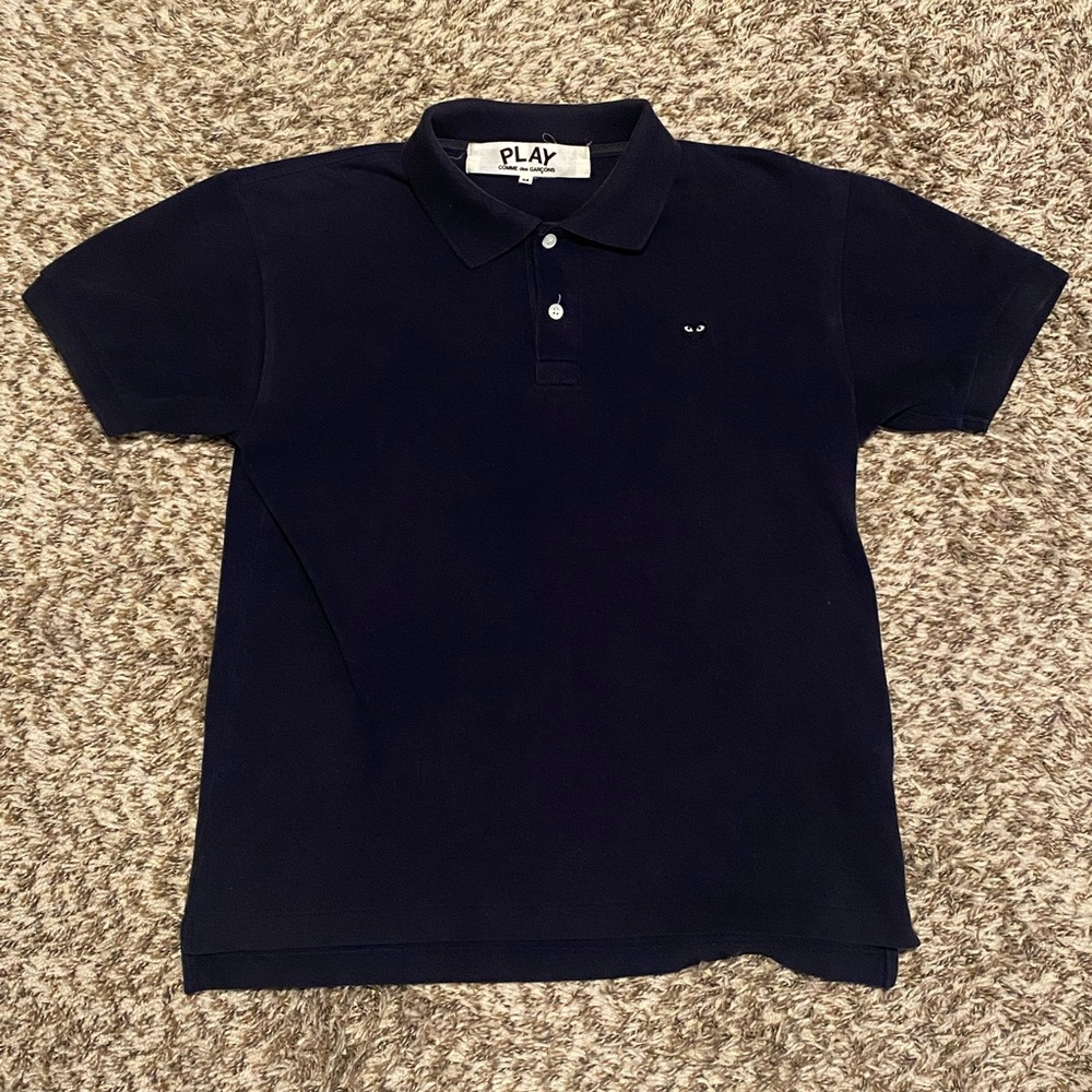 Comme Des Garcons PLAY Little Black Heart Polo Short Sleeve T-shirt Navy Size M